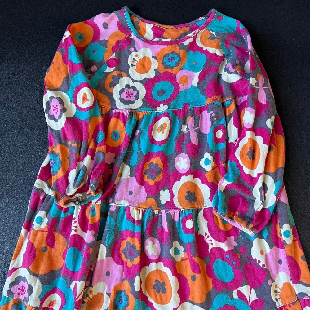 Green CottonGarnet Hill Kids Floral Tiered Long Sleeve Dress Size 8 Pink Multi